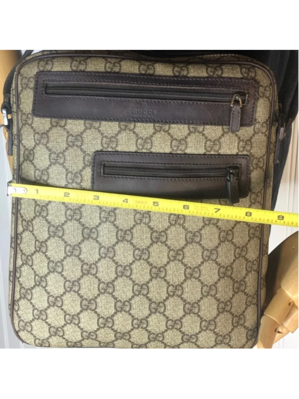 GUCCI GG Monogram Coated Canvas Brown Leather Crossbody Messenger Bag VINTAGE